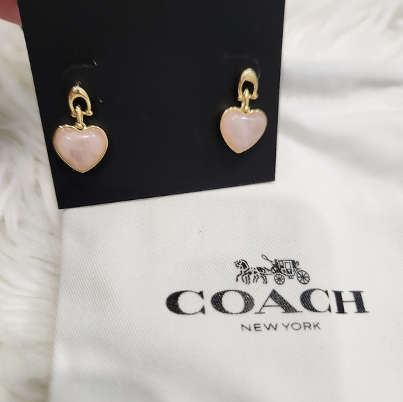 🔹️ COACH🔹️ gold tone quartz heart shaped EARRINGS ✨️ - Picture 5 of 6